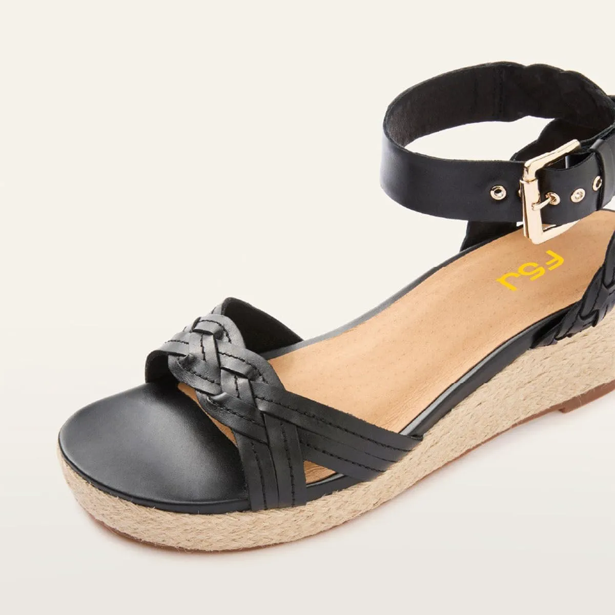 FSJ Women Low Wedges Platform Sandals Braided Open Toe Summer Espadrille Casual Woven Heel Ankle Strap Vacation Outfit Shoes Size 4-16 US
