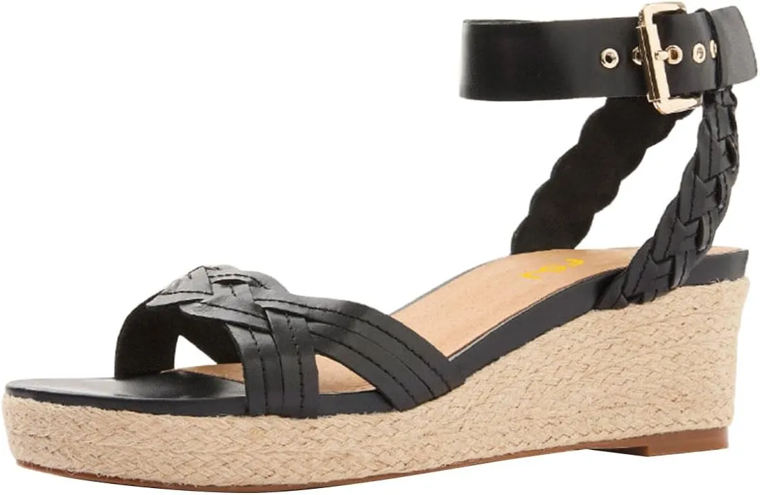 FSJ Women Low Wedges Platform Sandals Braided Open Toe Summer Espadrille Casual Woven Heel Ankle Strap Vacation Outfit Shoes Size 4-16 US