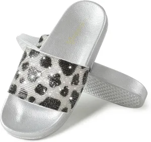 Fur Story Womens Slides House Slippers Rhinestone Glitter Slides Cute bling Flat for Women Platform Sandals Cozy Bedroom Slippers Shower Shoes