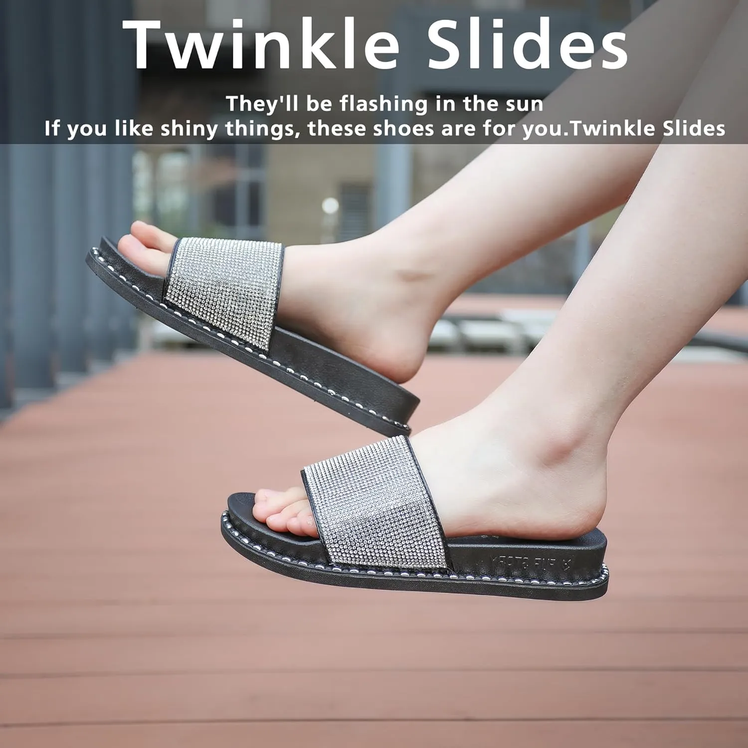 Fur Story Womens Slides House Slippers Rhinestone Glitter Slides Cute bling Flat for Women Platform Sandals Cozy Bedroom Slippers Shower Shoes