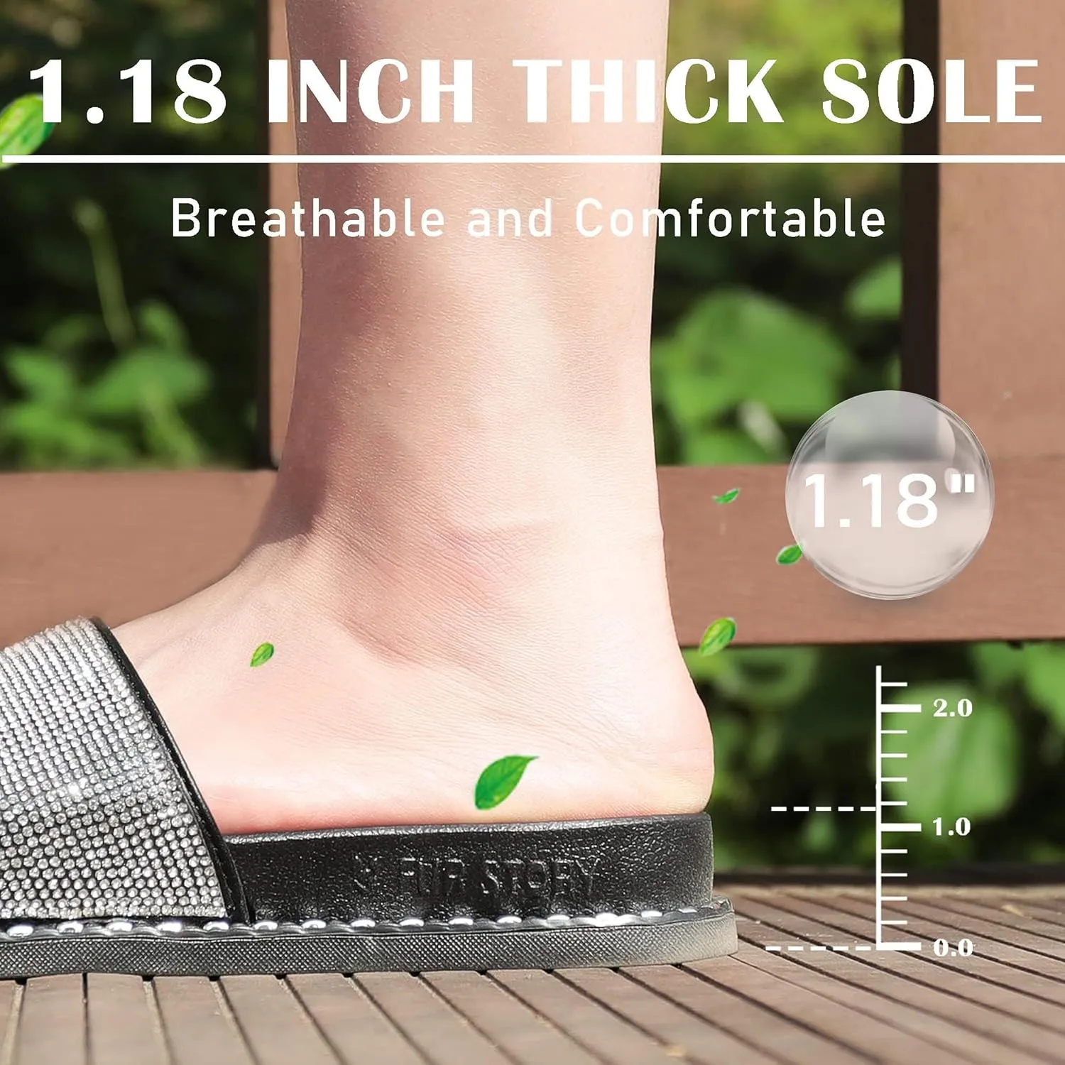 Fur Story Womens Slides House Slippers Rhinestone Glitter Slides Cute bling Flat for Women Platform Sandals Cozy Bedroom Slippers Shower Shoes