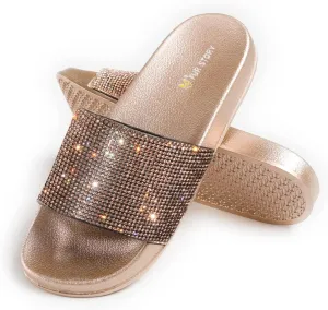 Fur Story Womens Slides House Slippers Rhinestone Glitter Slides Cute bling Flat for Women Platform Sandals Cozy Bedroom Slippers Shower Shoes