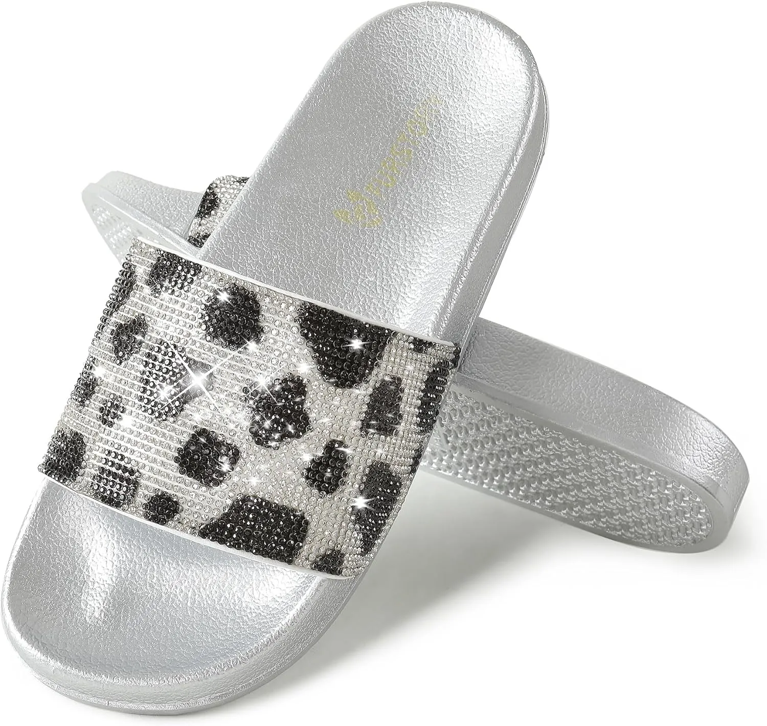 Fur Story Womens Slides House Slippers Rhinestone Glitter Slides Cute bling Flat for Women Platform Sandals Cozy Bedroom Slippers Shower Shoes