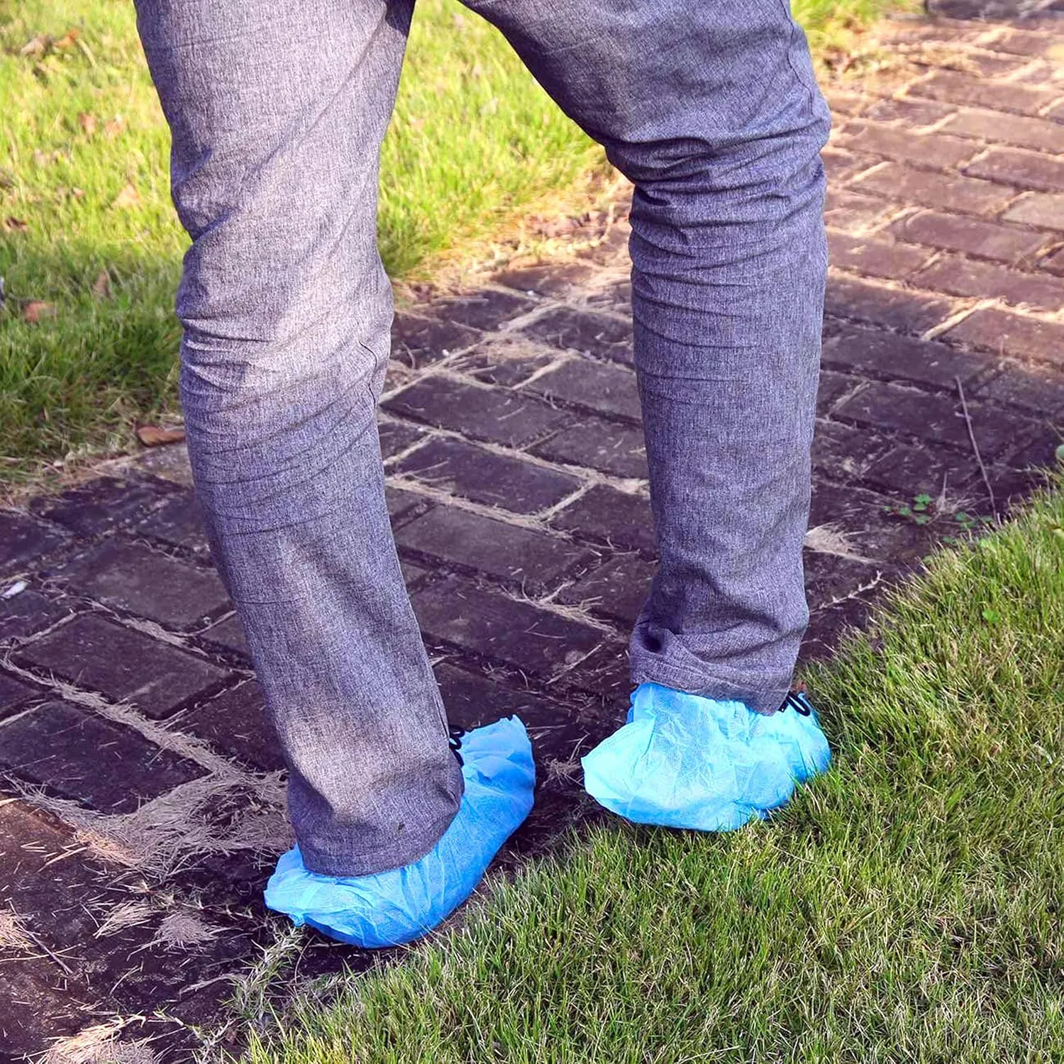 G & F Products Disposable Shoe Covers, Slip-Resistant Booties, Heavy-Duty, Waterproof, Elastic Band, Non-Slip Silicone Sole, Reusable, Protects Floors, Blue, 11 Us Men & 13 Us Women, X-L 100 Pieces