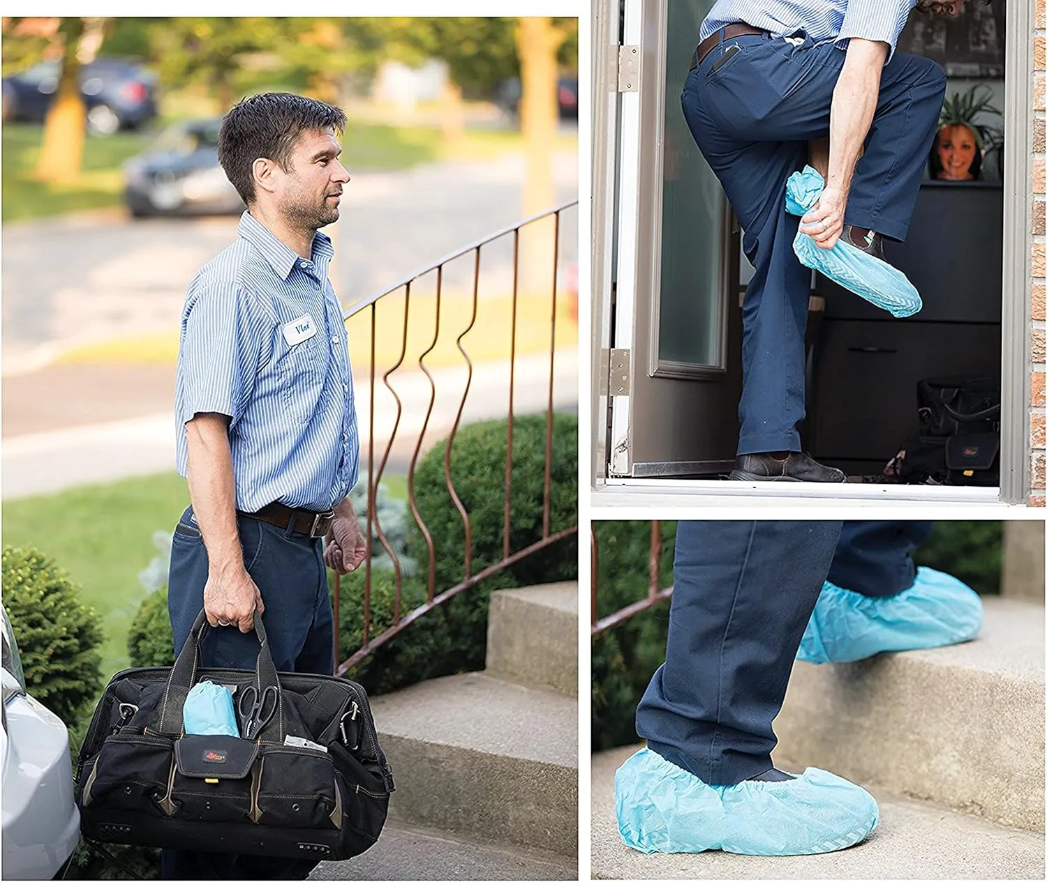G & F Products Disposable Shoe Covers, Slip-Resistant Booties, Heavy-Duty, Waterproof, Elastic Band, Non-Slip Silicone Sole, Reusable, Protects Floors, Blue, 11 Us Men & 13 Us Women, X-L 100 Pieces