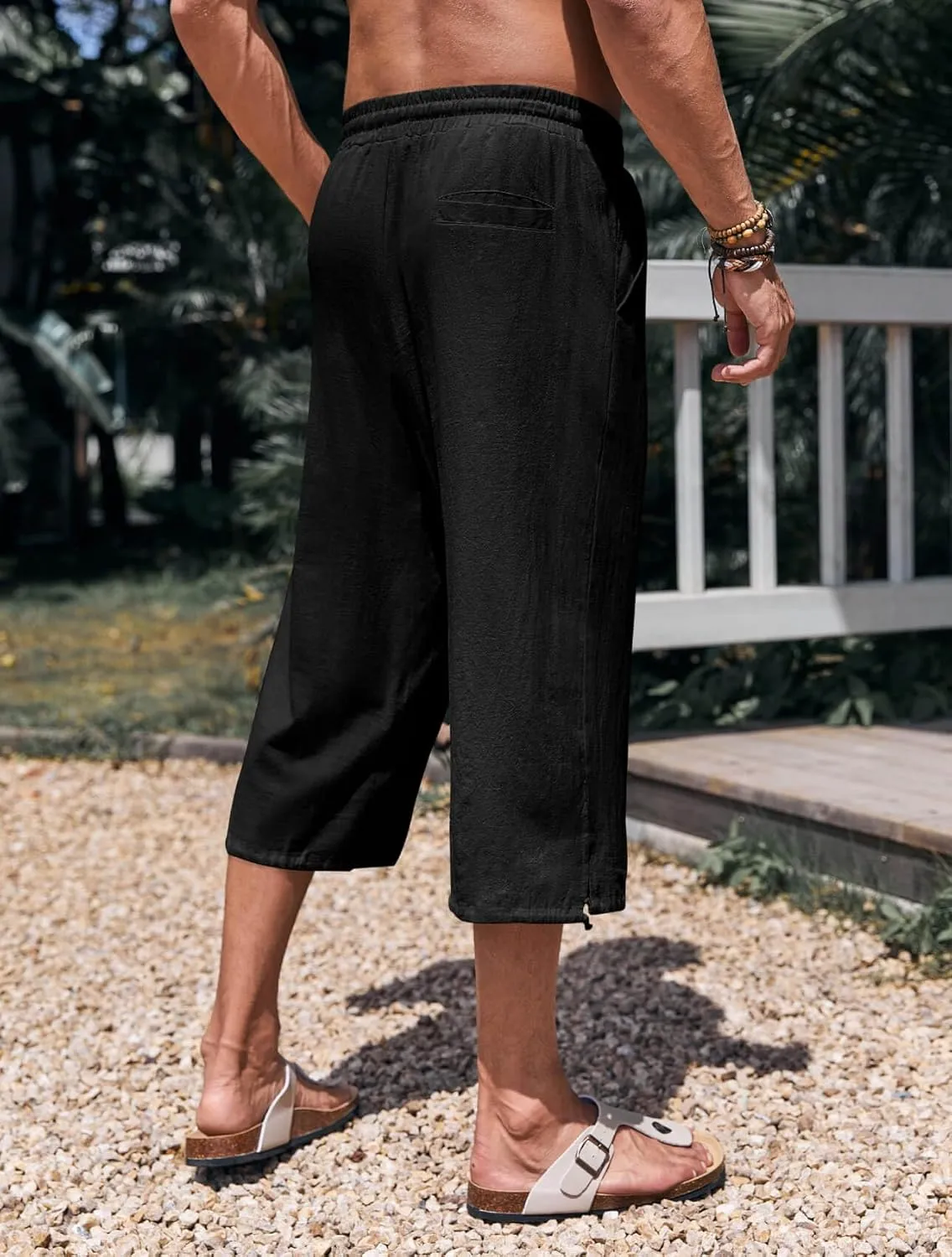 Gafeng Mens Harem Capri Pants Beach Yoga Baggy 3/4 Shorts Casual Drawstring Summer Wide Leg Pants
