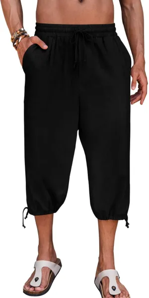 Gafeng Mens Harem Capri Pants Beach Yoga Baggy 3/4 Shorts Casual Drawstring Summer Wide Leg Pants