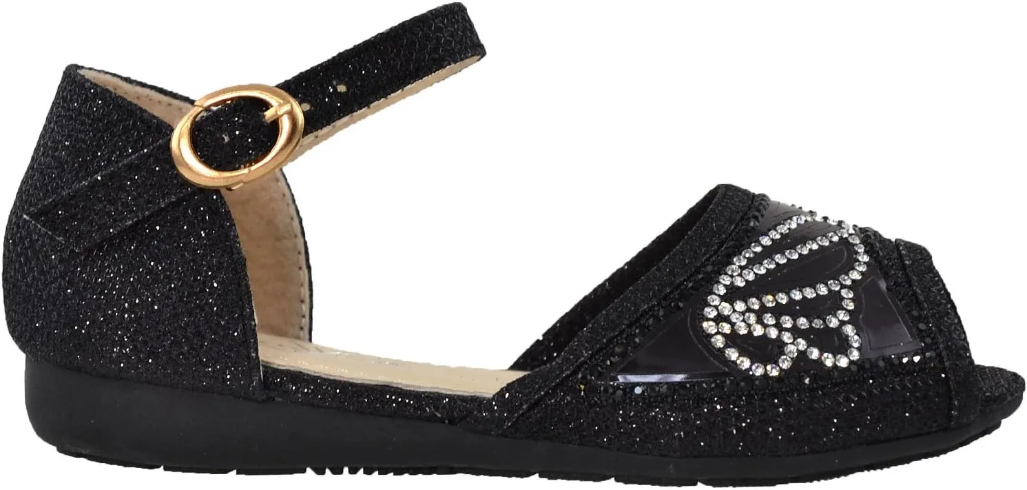 Generation Y Kids Girls Flats Sandals Peep Toe Buckle Strap Glitter Dress Shoes GY-KS-IVY-02