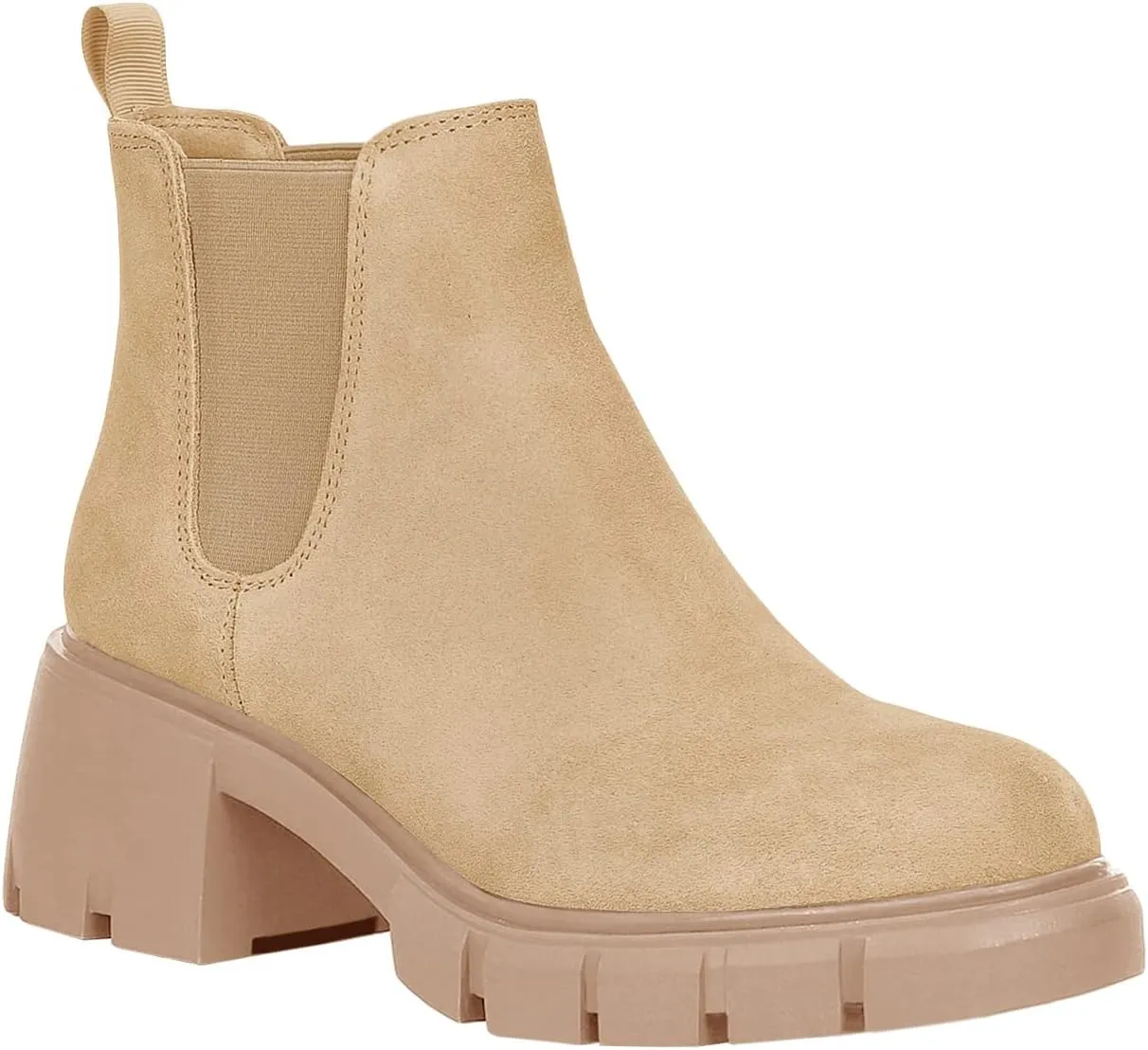 gihubafuil Women’s Chelsea Boots Fashion Platform Chunky Block Heels Slip On Combat Ankle Booties