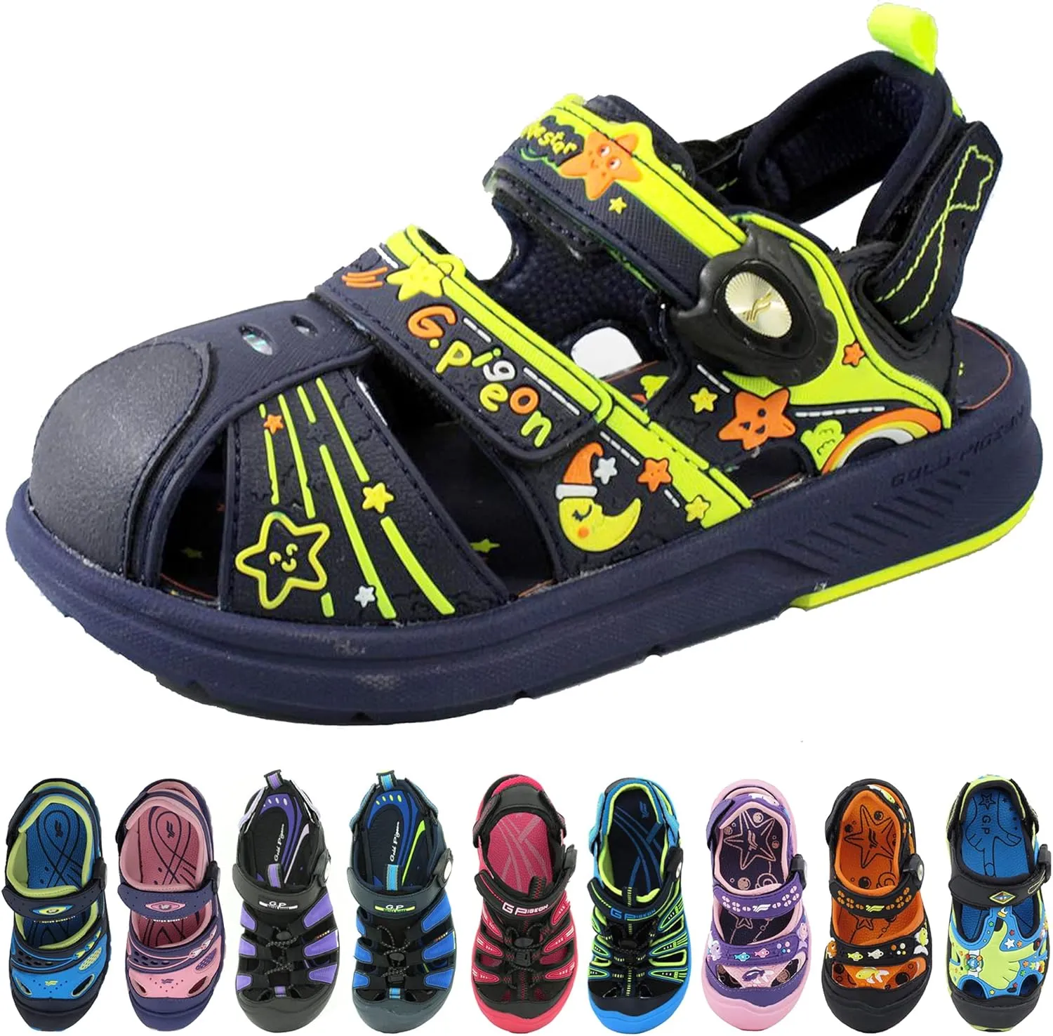 Gold Pigeon Shoes Kids TOE GUARD Easy Snap Lock Closed Toe Athlete Sandals