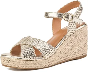 GOSERCE Wedge Sandals for Women Espadrille Platform Sandals Comfortable Lace Up Peep Open Toe for Walking Beach Casual Dressy Summer Shoes
