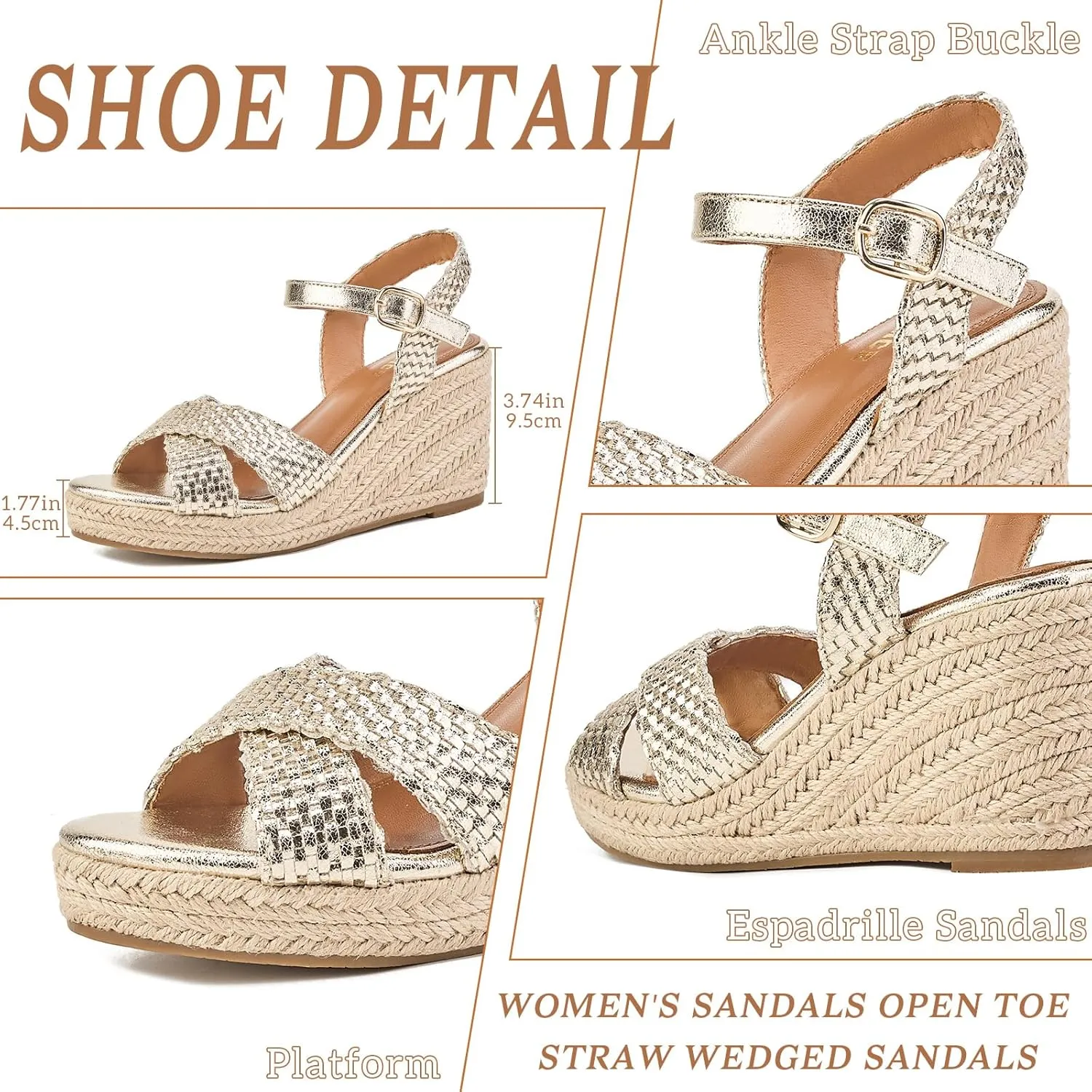 GOSERCE Wedge Sandals for Women Espadrille Platform Sandals Comfortable Lace Up Peep Open Toe for Walking Beach Casual Dressy Summer Shoes