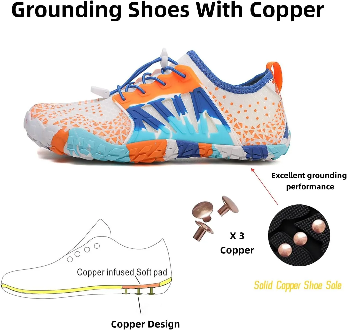 Grounding Shoes with Copper, Grounded Footwear for Women, Grounded Barefoot Shoes with Copper, for Women and Men Soft Comfortable