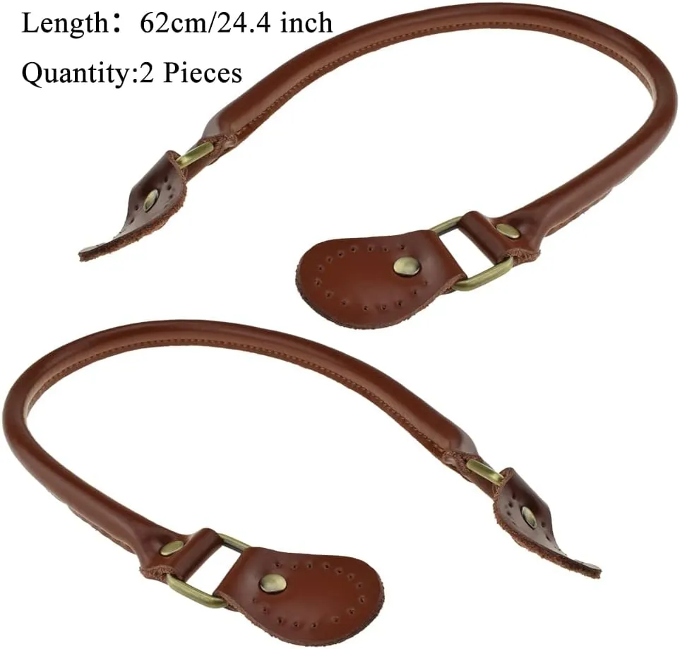 HAHIYO Purse Handle Replacement Cowhide Leather Handle Strap Shoulder Handbag Tote Belt Sturdy Easy Clip on Attach Stay on Not Slip off Not Leave Mark on Body 24.4inch 2PCS