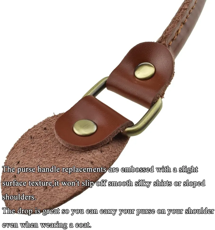 HAHIYO Purse Handle Replacement Cowhide Leather Handle Strap Shoulder Handbag Tote Belt Sturdy Easy Clip on Attach Stay on Not Slip off Not Leave Mark on Body 24.4inch 2PCS