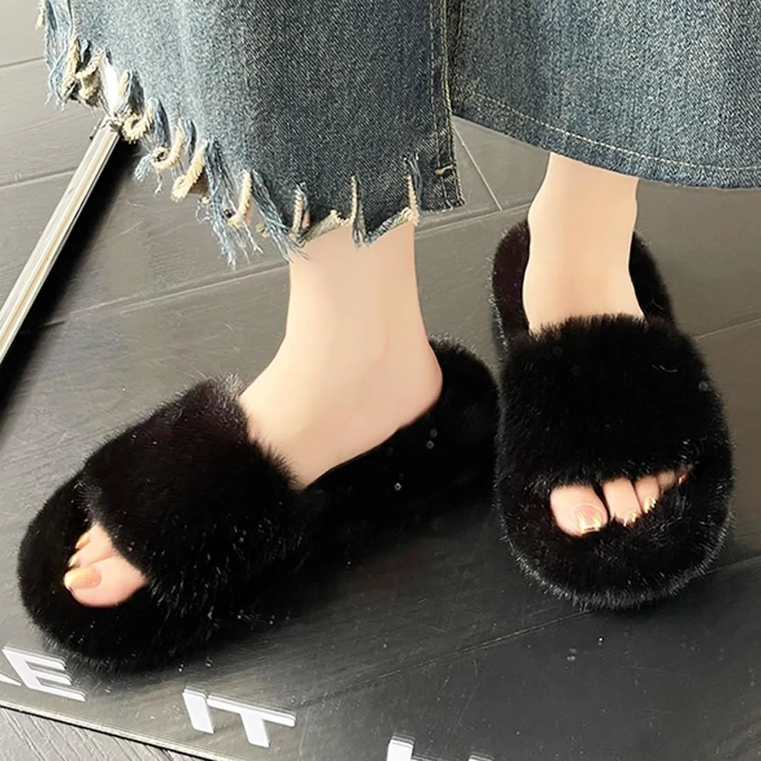 Harssidanzar Women Memory Foam House Bedroom Slippers Sandals Slides Soft Flat Comfy Anti-Slip Open Toe Indoor Outdoor Slip on KL504US