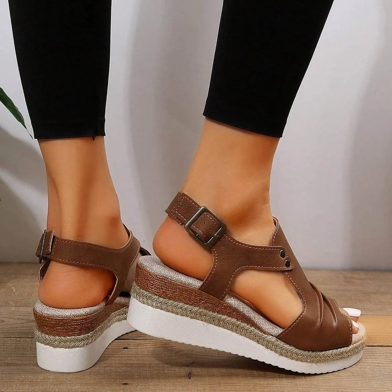 Hbeylia Wedge Sandals for Women Dressy Summer,Platform Wedges for Women,Womens Espadrilles Open Toe Sandals Comfortable Dressy Ankle Strap Slip On Sandals Orthopedic Sandals Casual