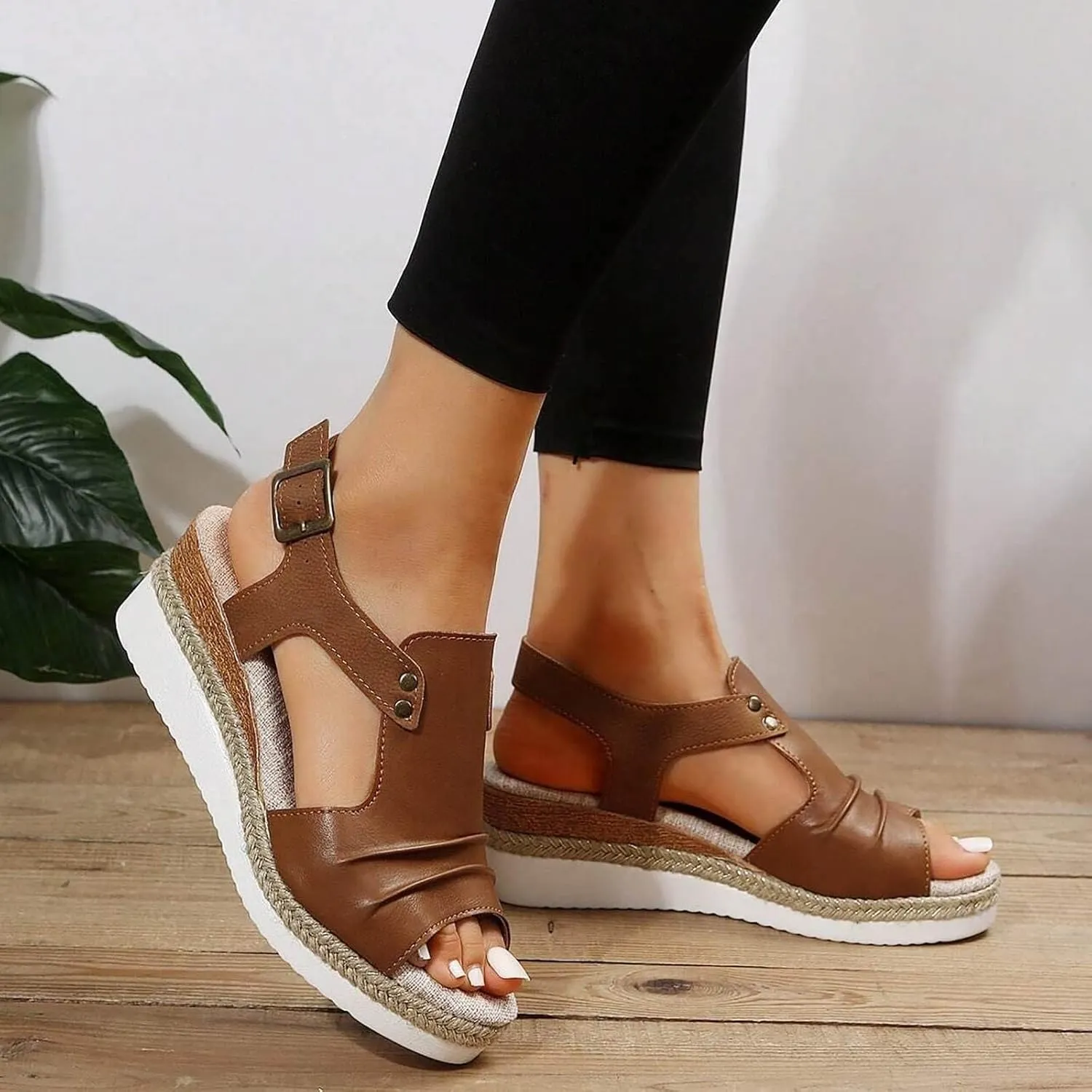 Hbeylia Wedge Sandals for Women Dressy Summer,Platform Wedges for Women,Womens Espadrilles Open Toe Sandals Comfortable Dressy Ankle Strap Slip On Sandals Orthopedic Sandals Casual