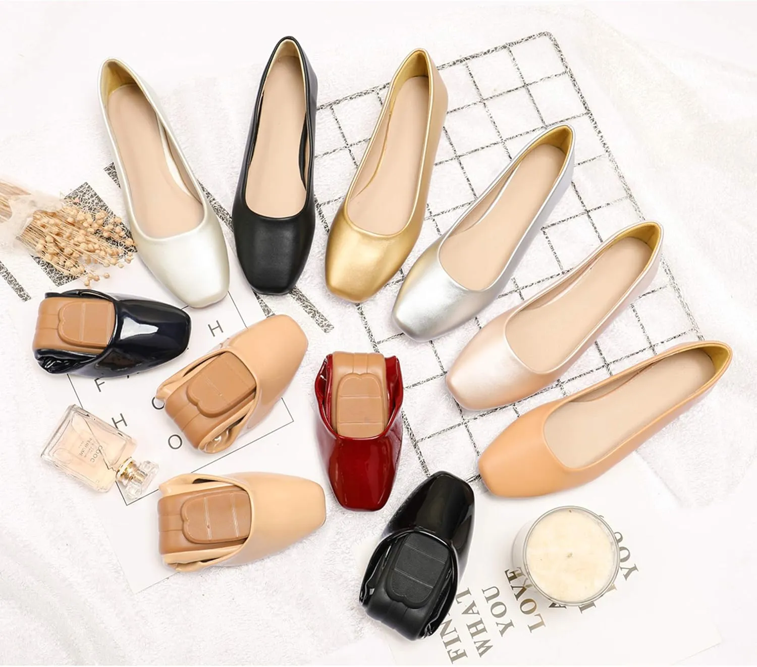 Hee grand Square Toe Flats for Women Dressy Soft Patent Leather Bowknot Dress Shoes Slip On Ballet Flats Comfortable Work Shoes