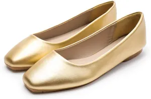 Hee grand Square Toe Flats for Women Dressy Soft Patent Leather Bowknot Dress Shoes Slip On Ballet Flats Comfortable Work Shoes