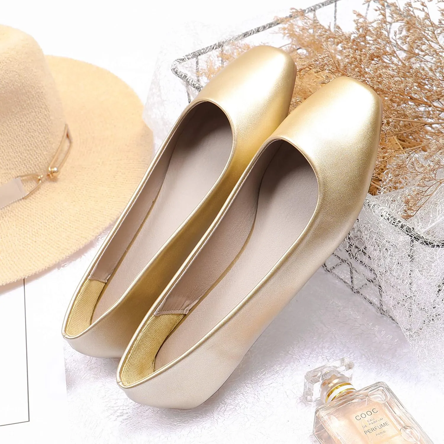 Hee grand Square Toe Flats for Women Dressy Soft Patent Leather Bowknot Dress Shoes Slip On Ballet Flats Comfortable Work Shoes