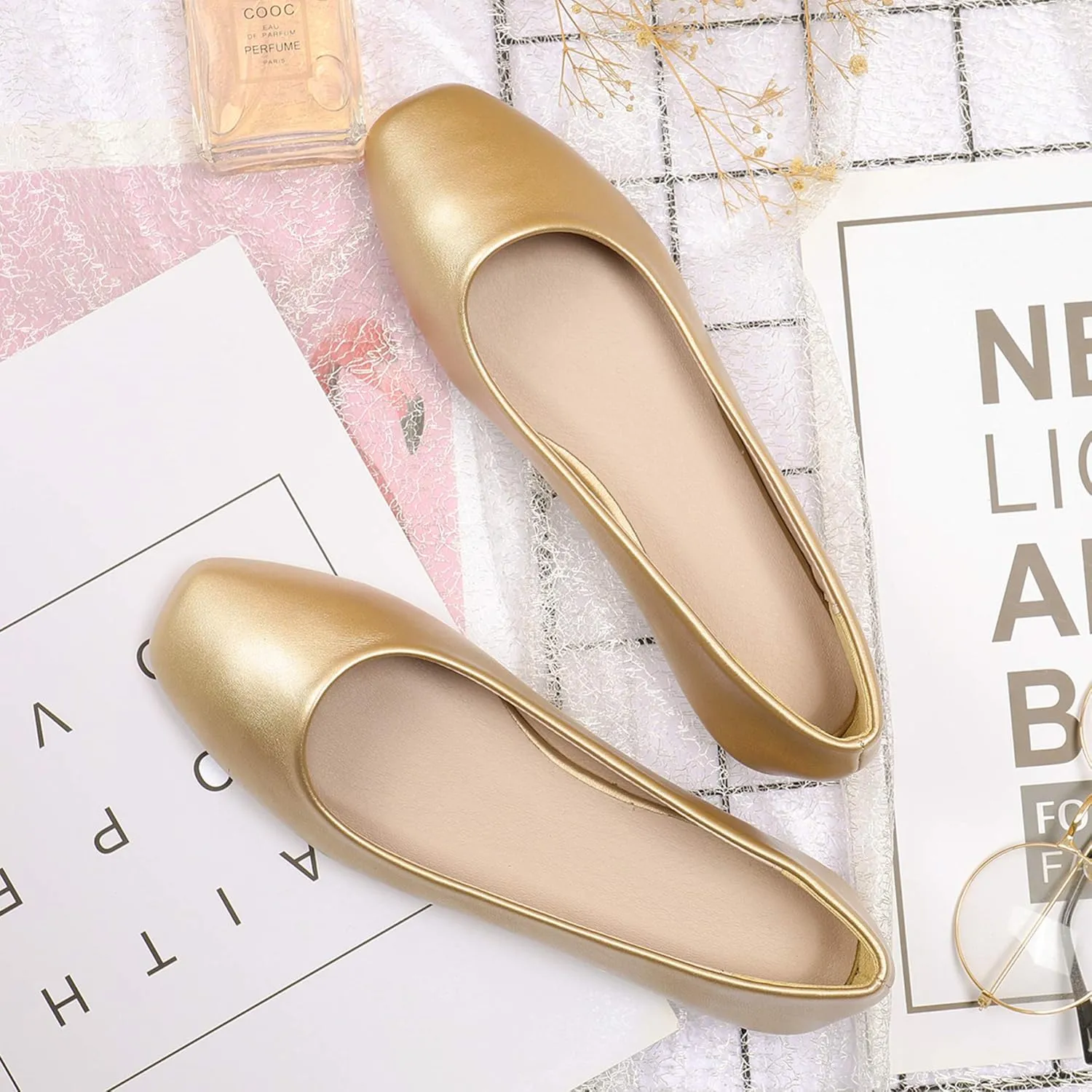 Hee grand Square Toe Flats for Women Dressy Soft Patent Leather Bowknot Dress Shoes Slip On Ballet Flats Comfortable Work Shoes