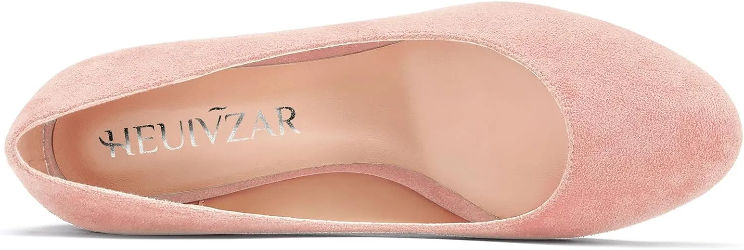 HEUIVZAR Pumps for Women Slip-on Closed Round Toe Block Chunky Wedge Low Heel Pumps Suede Shopping Vacation Classic 2 Inch