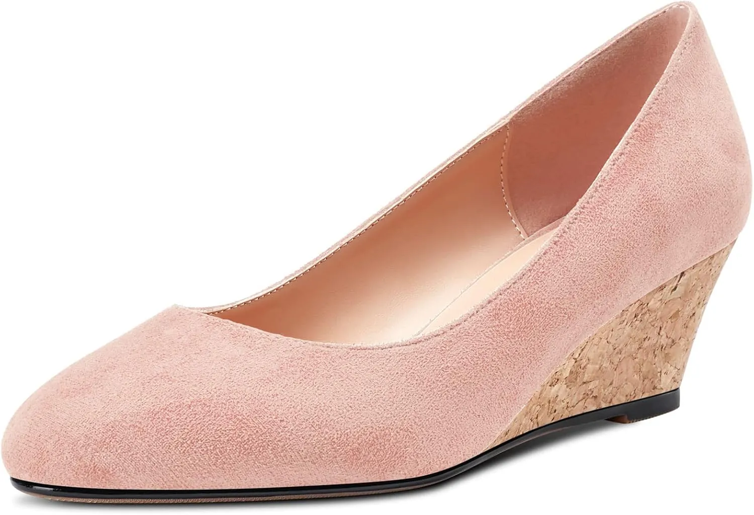 HEUIVZAR Pumps for Women Slip-on Closed Round Toe Block Chunky Wedge Low Heel Pumps Suede Shopping Vacation Classic 2 Inch