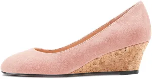 HEUIVZAR Pumps for Women Slip-on Closed Round Toe Block Chunky Wedge Low Heel Pumps Suede Shopping Vacation Classic 2 Inch