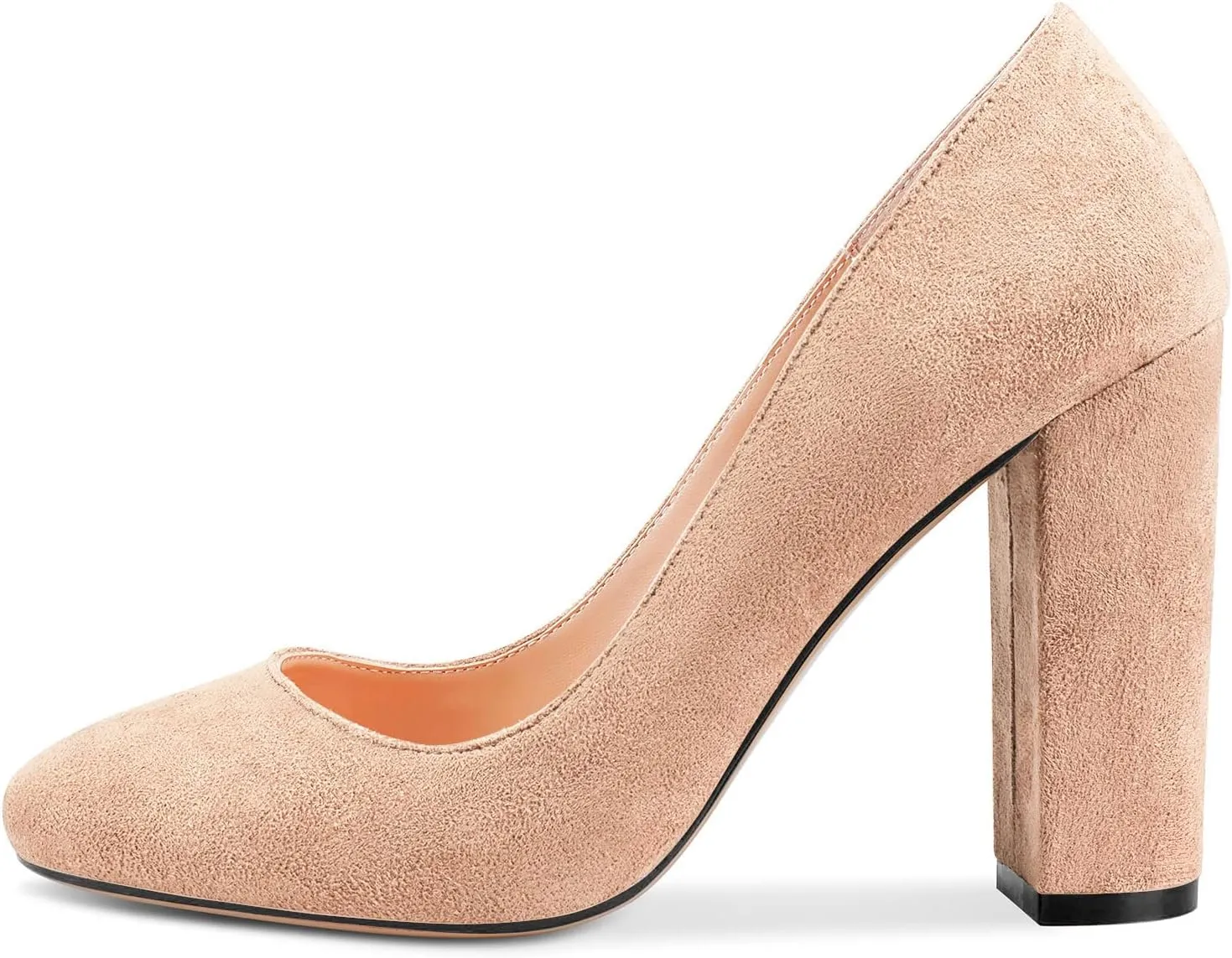 HEUIVZAR Women Pumps Pointed Toe Block Chunky High Heel Slip-on Dress Shoes Suede 4 Inch