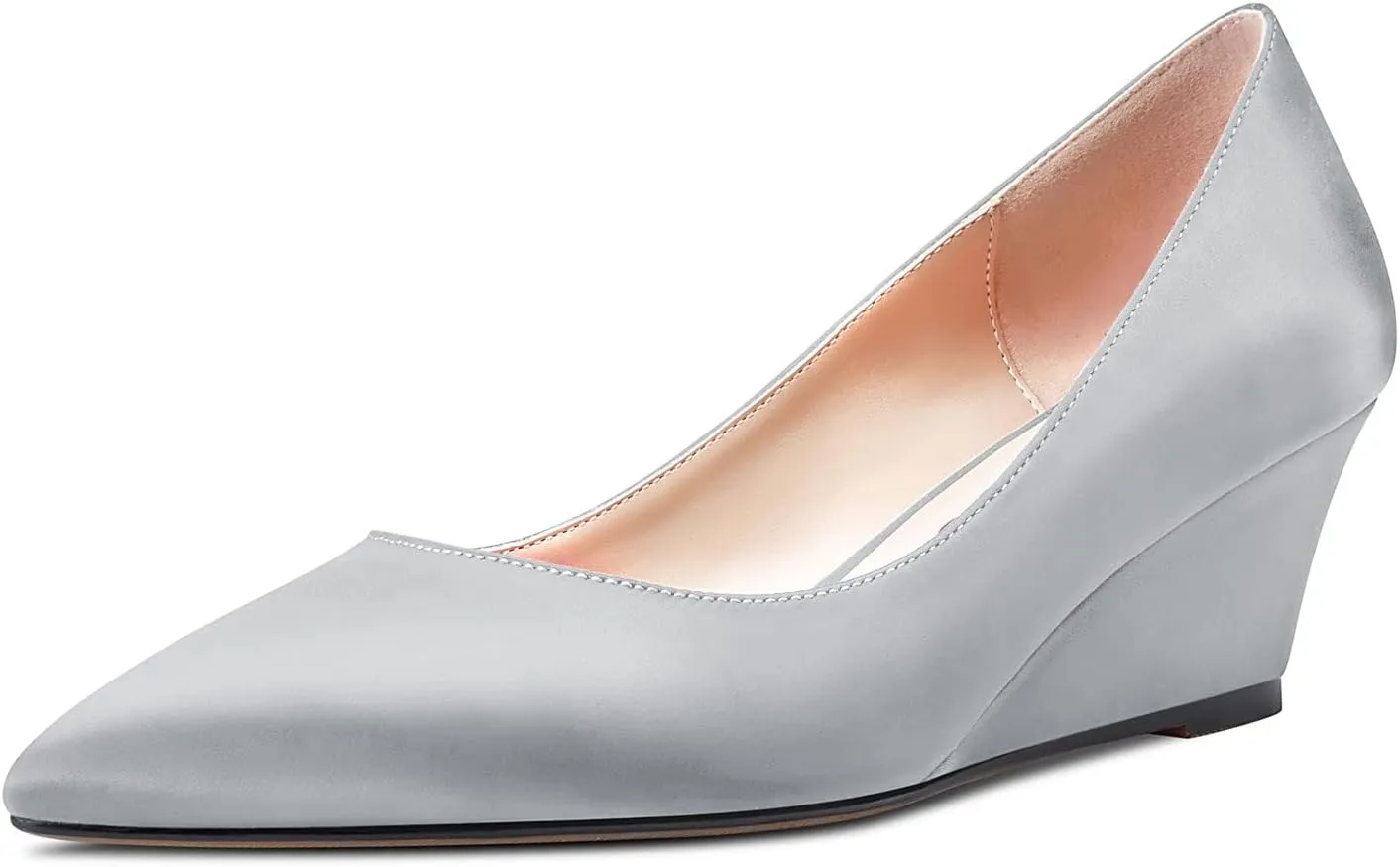 HEUIVZAR Women Wedge Pumps Pointed Toe Block Chunky Mid Low Heel Slip-on Dress Shoes Classic Satin 2 Inch