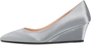 HEUIVZAR Women Wedge Pumps Pointed Toe Block Chunky Mid Low Heel Slip-on Dress Shoes Classic Satin 2 Inch