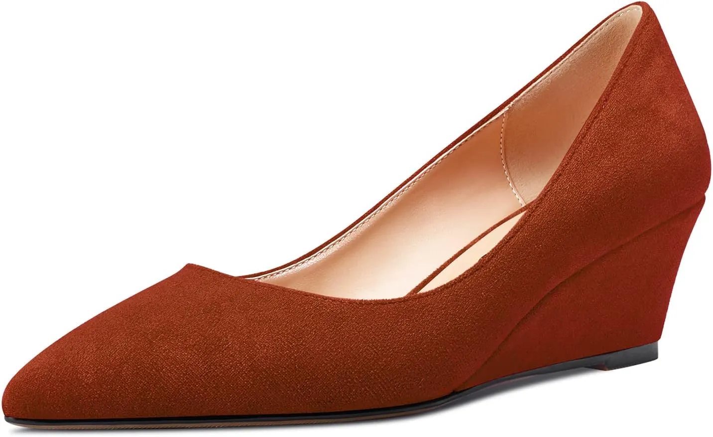 HEUIVZAR Women Wedge Pumps Pointed Toe Block Chunky Mid Low Heel Slip-on Dress Shoes Classic Suede 2 Inch