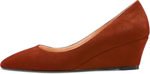 HEUIVZAR Women Wedge Pumps Pointed Toe Block Chunky Mid Low Heel Slip-on Dress Shoes Classic Suede 2 Inch