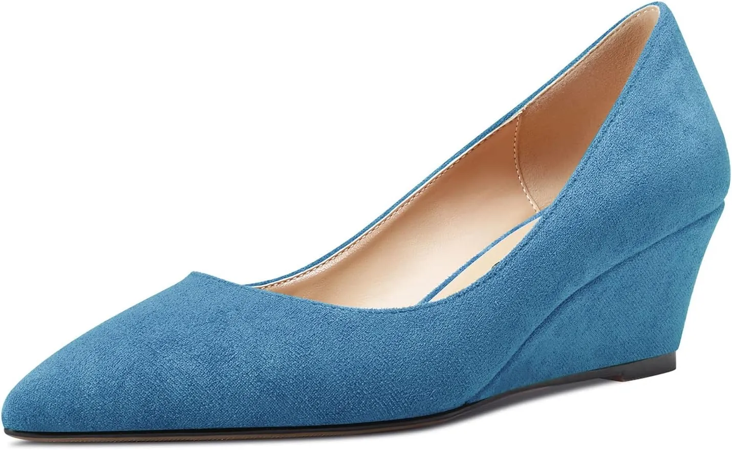 HEUIVZAR Women Wedge Pumps Pointed Toe Block Chunky Mid Low Heel Slip-on Dress Shoes Classic Suede 2 Inch