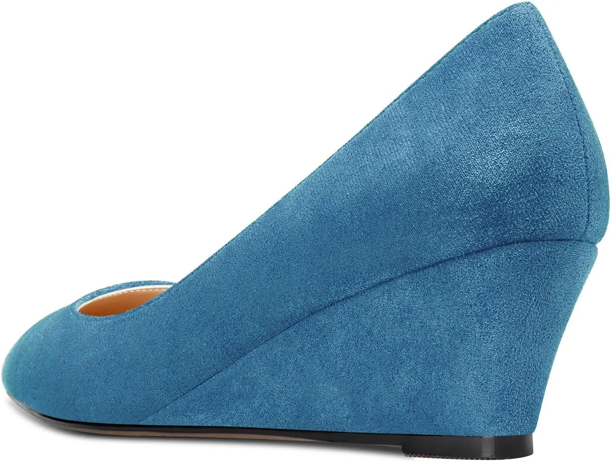 HEUIVZAR Women Wedge Pumps Pointed Toe Block Chunky Mid Low Heel Slip-on Dress Shoes Classic Suede 2 Inch