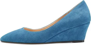 HEUIVZAR Women Wedge Pumps Pointed Toe Block Chunky Mid Low Heel Slip-on Dress Shoes Classic Suede 2 Inch
