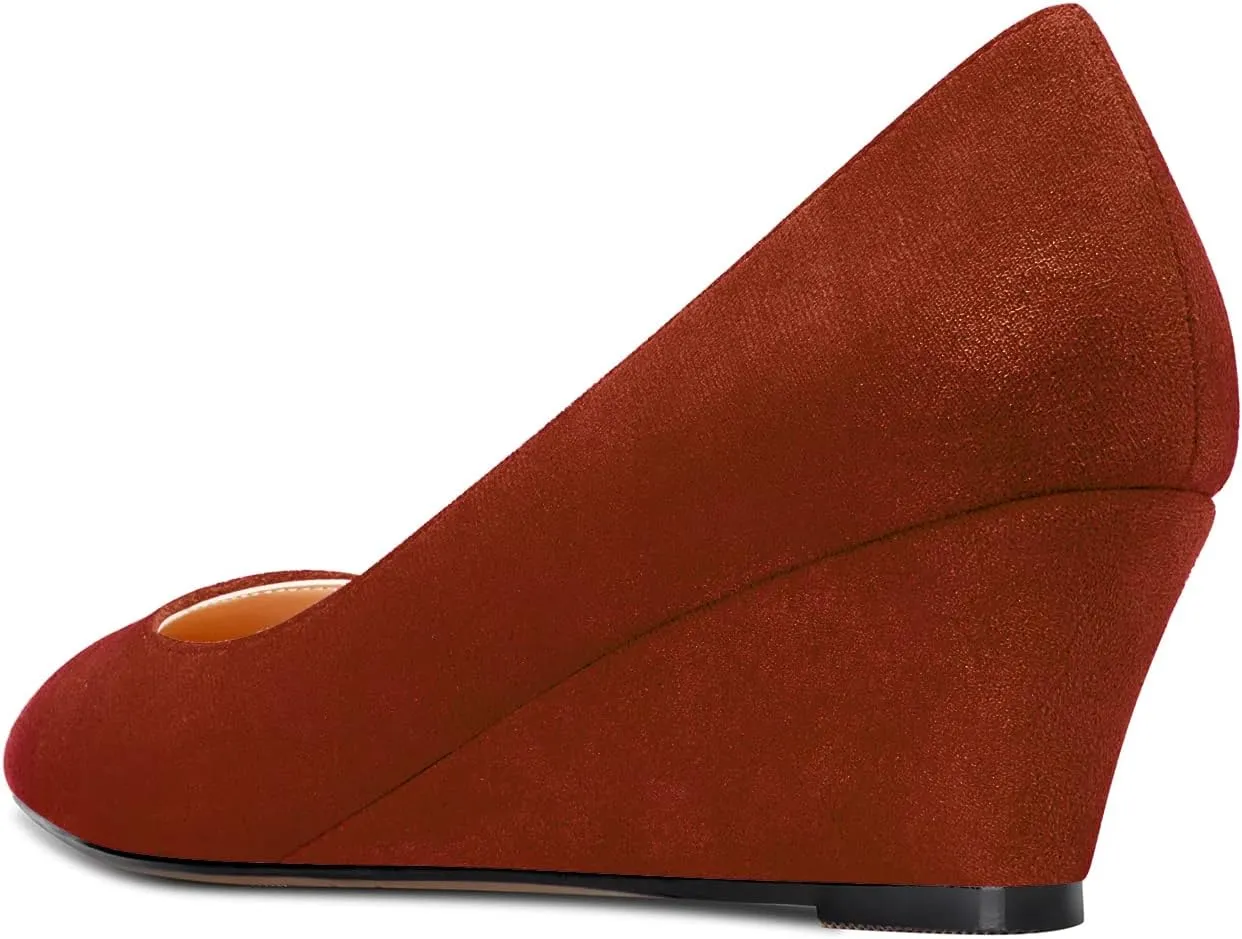 HEUIVZAR Women Wedge Pumps Pointed Toe Block Chunky Mid Low Heel Slip-on Dress Shoes Classic Suede 2 Inch