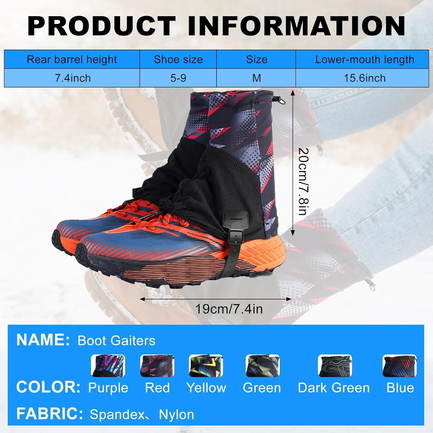 Hiking Gaiters for Woman, Running Shoe Gaiters, Trail Running Gaiters Sandproof, Hiking Gaiters, Ankle Gaiters for Hiking, Snow, Trail Running, Hunting, Skiing, Mountain Climbing