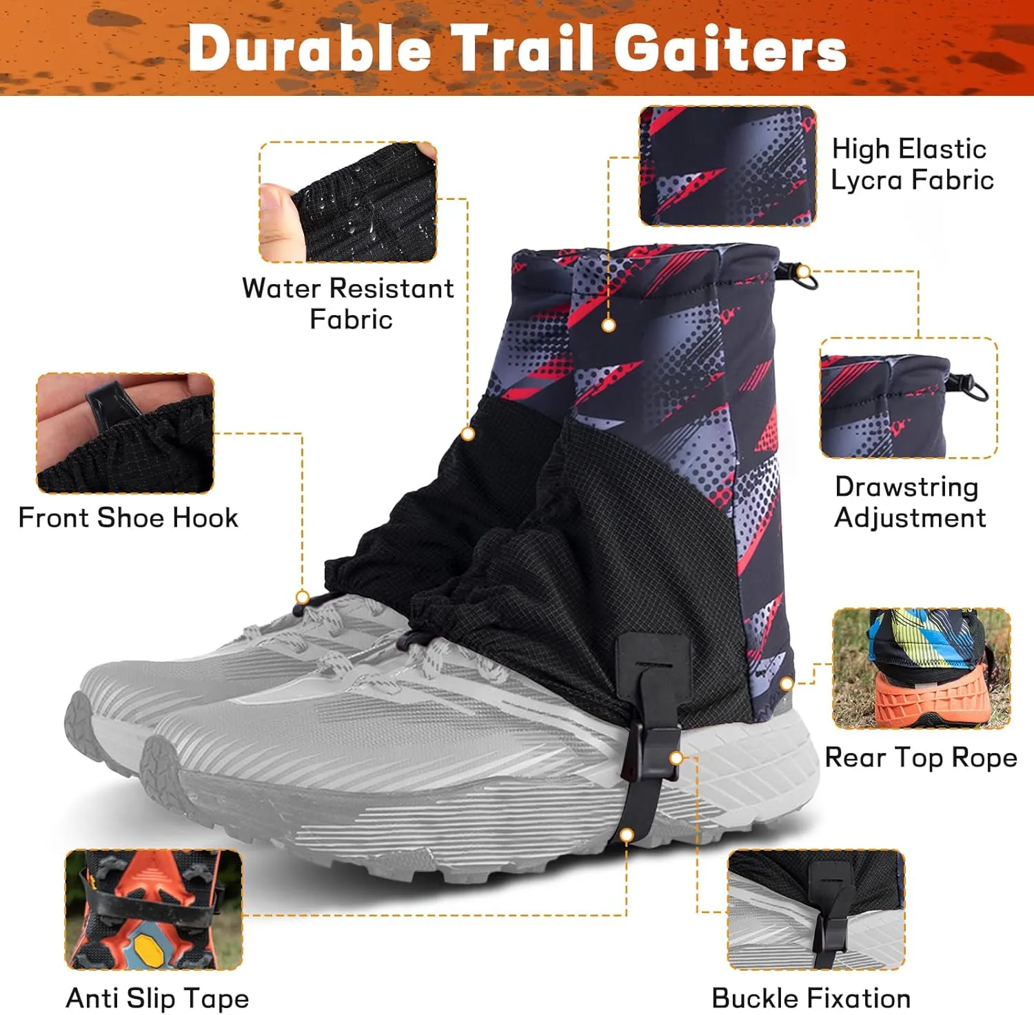 Hiking Gaiters for Woman, Running Shoe Gaiters, Trail Running Gaiters Sandproof, Hiking Gaiters, Ankle Gaiters for Hiking, Snow, Trail Running, Hunting, Skiing, Mountain Climbing