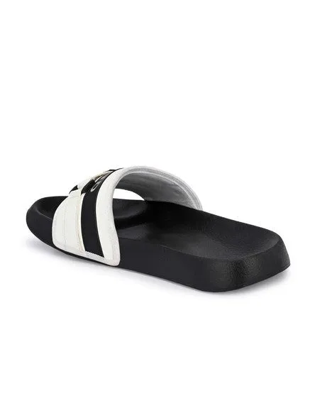 Hirolas® Men's Black Printed Slider Flip-Flops (HROMSL03BLK)