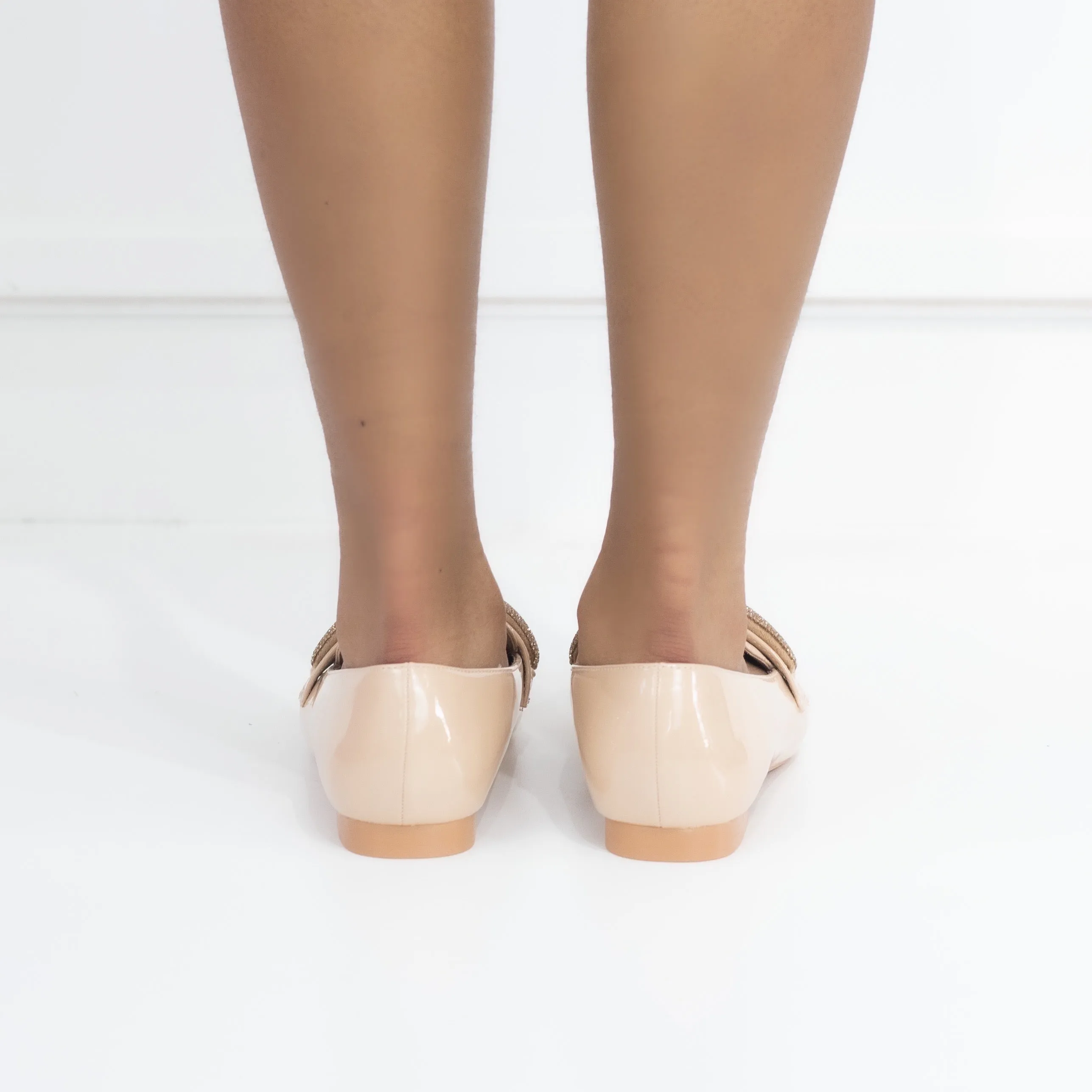 Honey flat loafer pat PU with diamante detail Nude