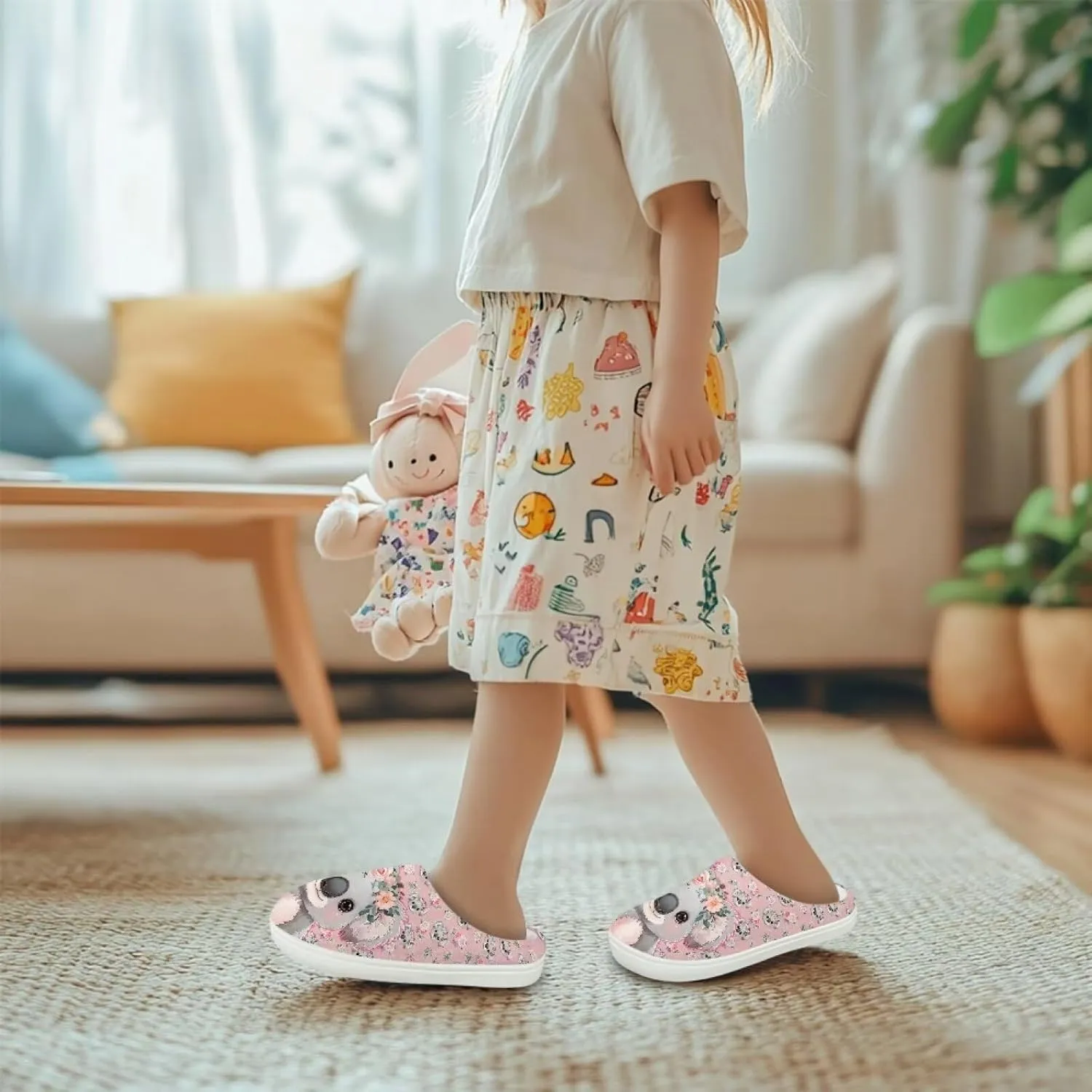 House Slippers for Girls Kids Cozy Fuzzy Slippers Boys Soft Plush Slip On Shoes Cute Winter Bedroom Slipper