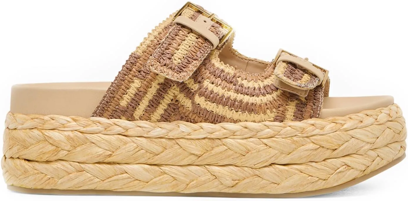Huntarry Platform Sandals for Womens Espadrille Wedges Comfortable Summer Beach Sandals Woven Casual Adjustable Double Buckle Strap Slip on Shoes