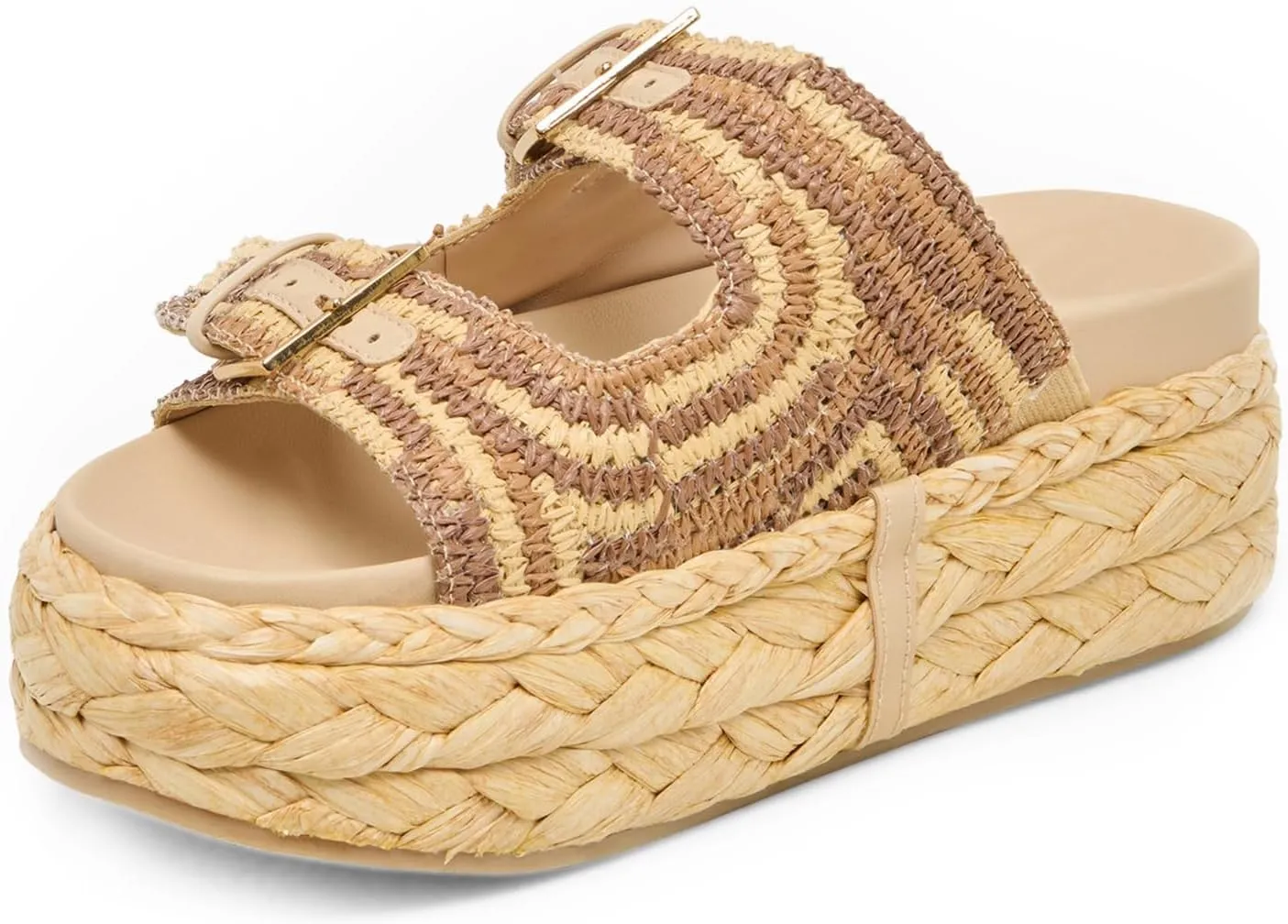 Huntarry Platform Sandals for Womens Espadrille Wedges Comfortable Summer Beach Sandals Woven Casual Adjustable Double Buckle Strap Slip on Shoes