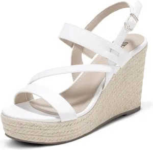 IDIFU IN4 Espadrille Wedge Sandals for Women Platform Wedges Heels Wedding Bridal Ladies Open Toe Dressy Sandals Comfortable Summer Ankle Strap Strappy High Heel Wedges
