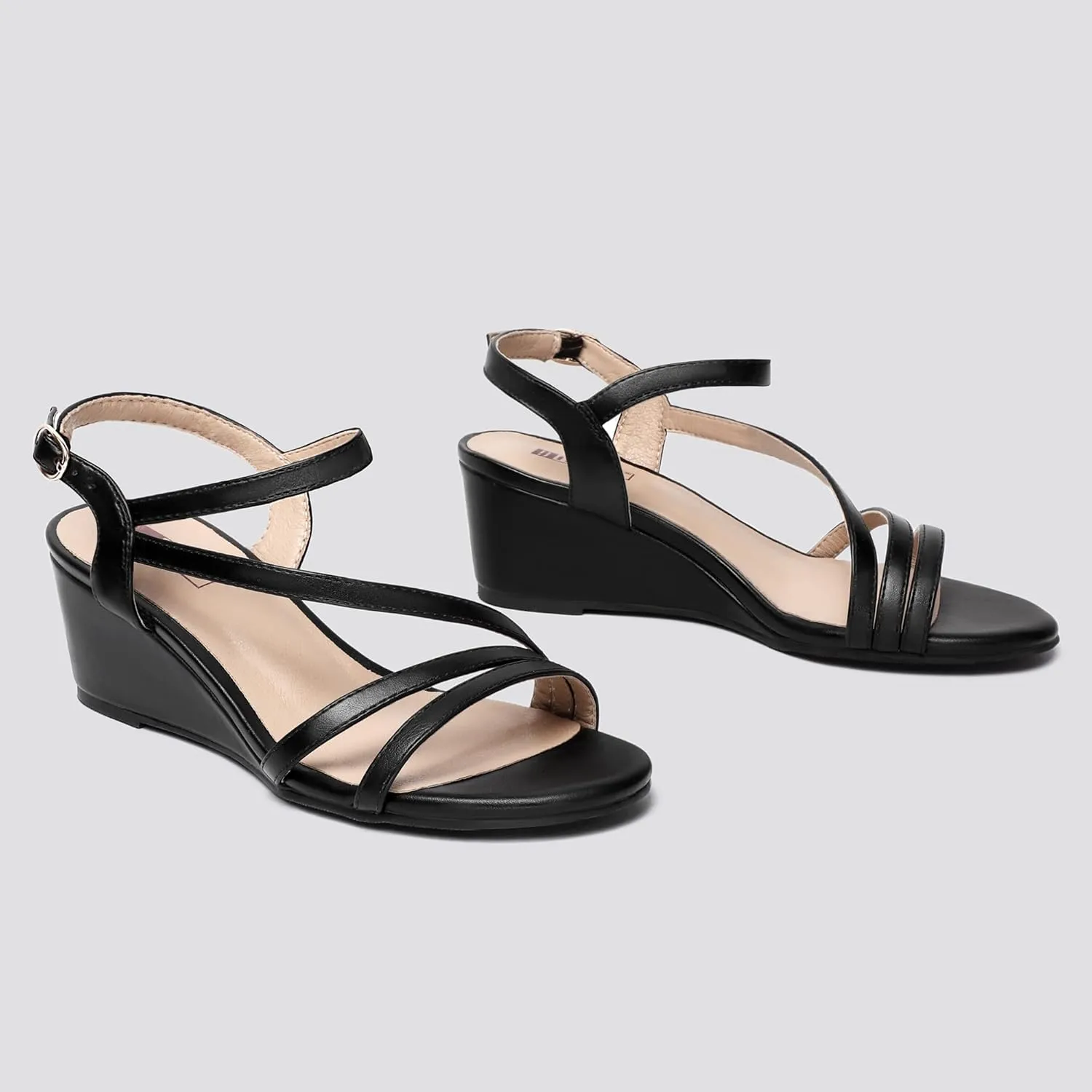 IDIFU Women's Wedge Heel Sandal Dress Low Strappy 2 Inch Open Toe Wedding Bridal Shoes for Woman Ladies Evening Formal