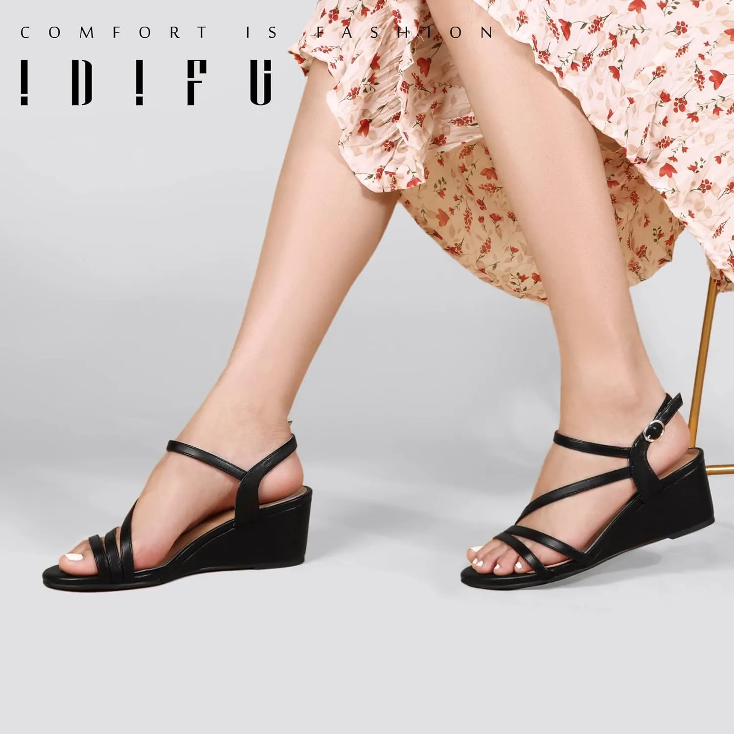 IDIFU Women's Wedge Heel Sandal Dress Low Strappy 2 Inch Open Toe Wedding Bridal Shoes for Woman Ladies Evening Formal