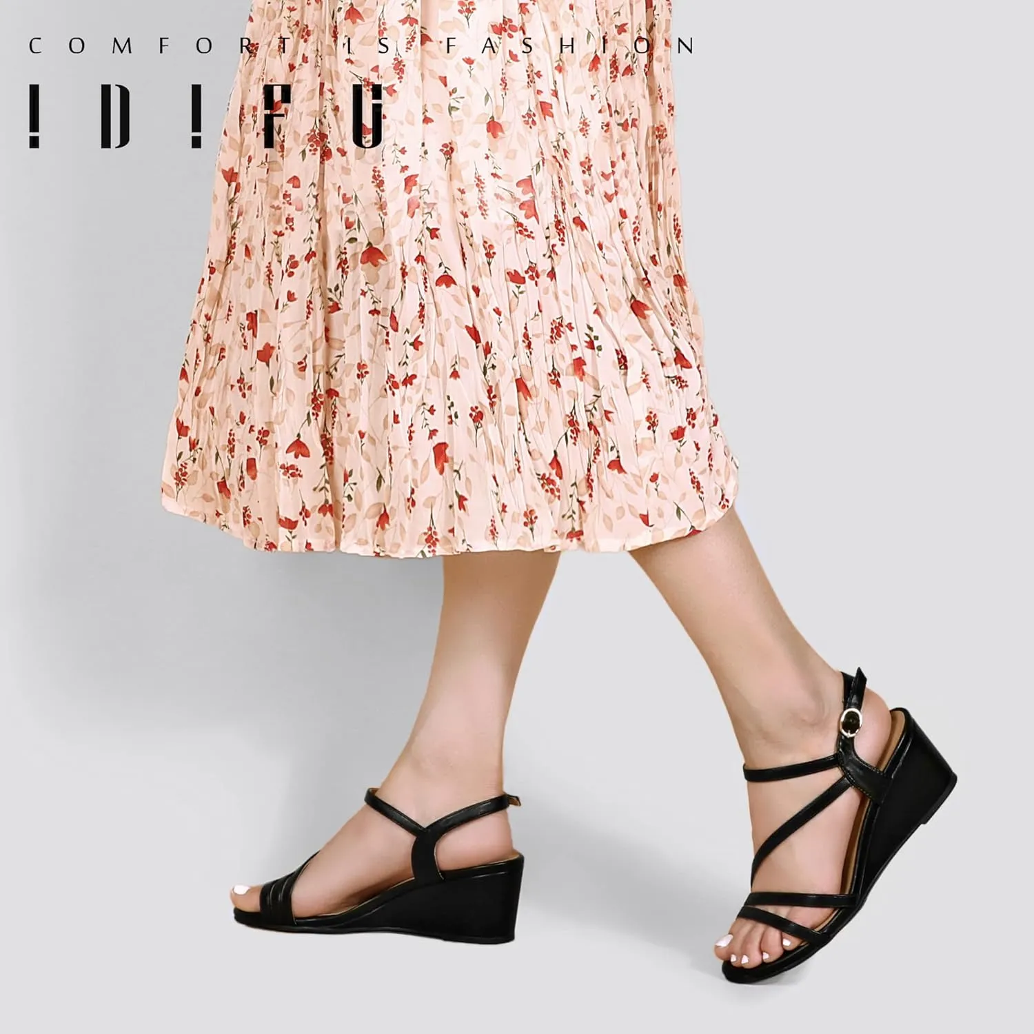 IDIFU Women's Wedge Heel Sandal Dress Low Strappy 2 Inch Open Toe Wedding Bridal Shoes for Woman Ladies Evening Formal