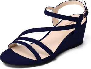IDIFU Women's Wedge Heel Sandal Dress Low Strappy 2 Inch Open Toe Wedding Bridal Shoes for Woman Ladies Evening Formal